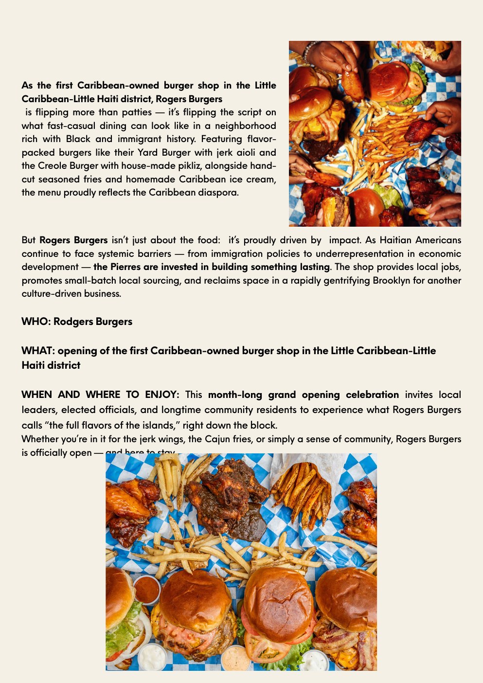 Rogers Burgers press release, page two